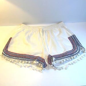 Women’s White Cotton Beach Bathing Suit Cover-Up Shorts Size 10